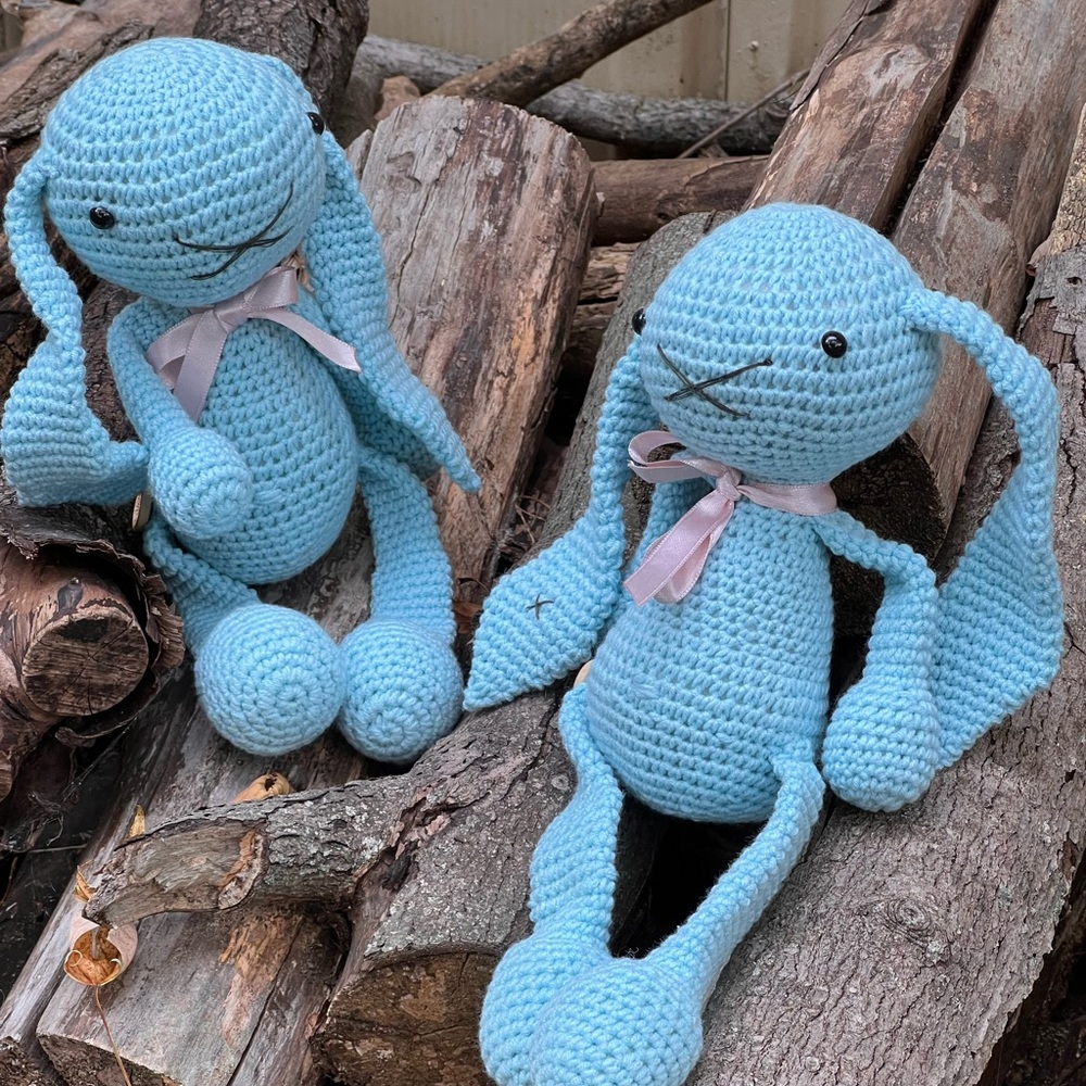 Crochet toy animals giraffes and bunnies